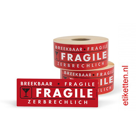 Fragile etiketten 50x150 mm. Per rol: 500